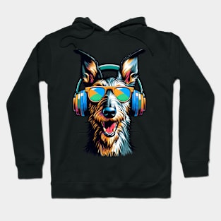 Smiling Scottish Deerhound DJ Revels in Japanese Art Hoodie